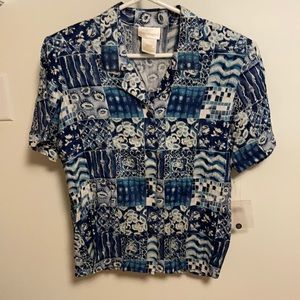 Vintage Blue patterned button down w/shoulder pads